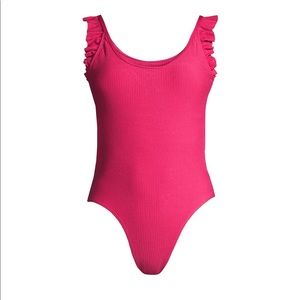 Juicy Couture Ribbed One-Piece Swimsuit Ruffle